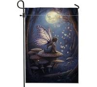 Drapeau de jardin féérique de nuit enchantée, papillon violet et lune pour décoration d'intérieur, drapeaux de jardin, double face, toile de jute saisonnière pour décoration de pelouse 30,5 x 45,7 cm