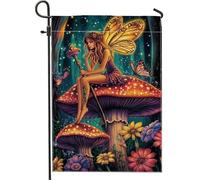 Drapeau de jardin féérique - Décoration de jardin - Champignon coloré - Décoration psychédélique - Printemps été - Décoration double face pour la maison - Style de conte de fées magique - 30,5 x 45,7