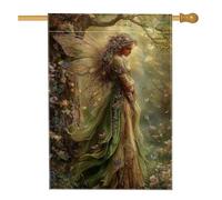 Drapeau de jardin féérique, décoration de jardin enchanté vert, bannière extérieure double face en toile de jute, décoration de pelouse printemps-été, décorations d'intérieur sur le thème des