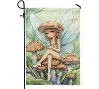 Drapeau de jardin féérique, décoration extérieure champignon, drapeau coloré double face pour décoration de maison printemps-été, décoration de jardin enchanté, 30,5 x 45,7 cm
