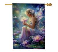 Drapeau de jardin féérique, décoration florale colorée pour printemps, bannière double face pour décoration de pelouse extérieure, drapeau de cour de style enchanté pour la maison, 71 x 101 cm