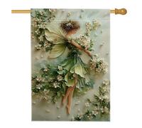 Drapeau de jardin féérique, décoration florale verte, bannière double face en toile de jute pour décoration de pelouse extérieure, drapeau de fête de jardin enchanté, 71 x 101,6 cm
