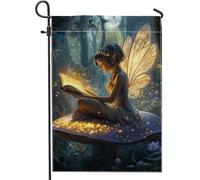 Drapeau de jardin féérique, décoration inspirée de la forêt enchantée, bannière d'extérieur magique et lumineuse, décoration de pelouse saisonnière double face, parfait pour les fêtes de printemps et