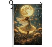 Drapeau de jardin féérique enchanté, bannière de forêt au clair de lune dorée, drapeau de cour saisonnier double face en toile de jute pour décoration de pelouse extérieure, 30,5 x 45,7 cm