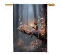 Drapeau de jardin féérique enchanté, pêche, floral, papillon, décoration extérieure, bannière double face en toile de jute pour le printemps, décoration de cour de style fantaisie, 71 x 101,6 cm