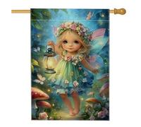 Drapeau de jardin féérique, enfant enchanté bleu avec lanterne, bannière de décoration d'intérieur, drapeau de cour en toile de jute, décoration de pelouse extérieure pour fêtes de printemps et d'été