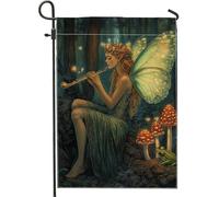 Drapeau de jardin féérique fantaisie papillon, décoration verte, drapeau extérieur printemps été pour décoration de pelouse, drapeau de cour double face inspiré de la nature, 30,5 x 45,7 cm