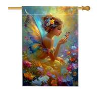 Drapeau de jardin féérique fantaisie, papillon floral multicolore, décoration extérieure, drapeau double face en toile de jute pour décoration de pelouse printemps été 71,1 x 101,6 cm