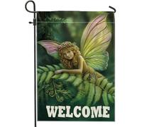 Drapeau de jardin féérique fantastique - Bannière de décoration extérieure - Motif papillon enchanté coloré - Décoration florale double face pour printemps, été, maison, pelouse, bienvenue - 30,5 x