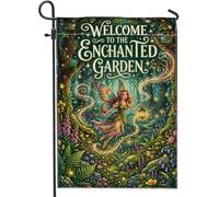 Drapeau de jardin féérique, lanterne fantaisie, fleurs printanières, en toile de jute verte double face, drapeaux décoratifs d'extérieur pour extérieur, terrasse, pelouse, porche, balcon, 30,5 x 45,7