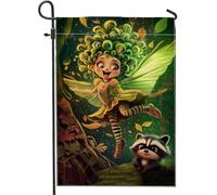 Drapeau de jardin féérique nature, feuilles vertes fantaisistes, décoration extérieure, bannière double face en toile de jute pour fête d'automne, décoration de pelouse enchantée 30,5 x 45,7 cm