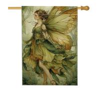 Drapeau de jardin féérique, papillon enchanté vert, décoration extérieure, bannière double face en toile de jute pour décoration de pelouse printemps été 71,1 x 101,6 cm