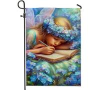 Drapeau de jardin féérique, papillon floral bleu, décoration extérieure, bannière double face en toile de jute pour décoration de fête de printemps et d'été, 30,5 x 45,7 cm