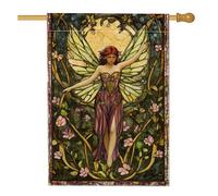 Drapeau de jardin féérique printemps été, ailes jaunes en verre teinté floral nature décoration d'intérieur bannière de jardin, bannière de jardin, fête de vacances, cour, pelouse décoration 71 x