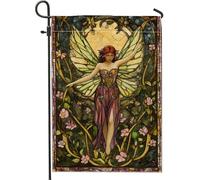 Drapeau de jardin féérique printemps été, ailes jaunes en verre teinté floral nature décoration d'intérieur bannière de jardin, bannière de jardin, fête de vacances, cour, pelouse décoration 30,5 x