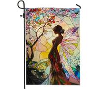 Drapeau de jardin féérique printemps été, bannière de décoration extérieure colorée en tissu de qualité supérieure, décoration de pelouse, art floral enchanté pour décoration de cour, 30,5 x 45,7 cm