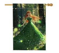 Drapeau de jardin féérique vert enchanté, bannière de forêt vibrante, drapeau de cour naturel double face, décoration de pelouse pour le printemps et l'été, 71 x 101,6 cm