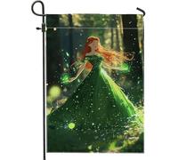 Drapeau de jardin féérique vert enchanté, bannière forestière vibrante, drapeau naturel double face, décoration de pelouse pour le printemps et l'été, 30,5 x 45,7 cm