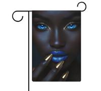 Drapeau de jardin femme africaine aux yeux bleus en toile de jute double face 30,5 x 45,7 cm