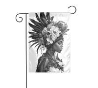 Drapeau de jardin femme africaine avec fleurs - 30 x 45 cm - Vertical double face - Décoration extérieure de ferme - Drapeau de cour
