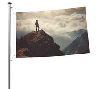 Drapeau de jardin « Femme au sommet d'une montagne » 2 x 3 pieds, impression recto verso, bannière extérieure avec œillets, toile de fond photo pour décoration intérieure et extérieure