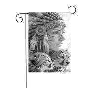 Drapeau de jardin femme indigène et deux léopards 30 x 45 cm vertical double face ferme vacances décorations extérieures drapeau cour drapeau