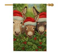 Drapeau de jardin festif, ânes rouges dans un chapeau de Père Noël, décoration extérieure, bannière double face en toile de jute pour décoration de pelouse de Noël, 71 x 101,6 cm