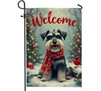 Drapeau de jardin festif avec chien rouge bienvenu, décoration de vacances d'hiver, bannière de pelouse extérieure double face, décoration de cour sur le thème de Noël, 30,5 x 45,7 cm