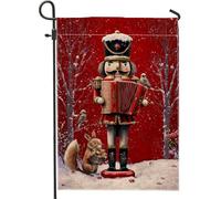 Drapeau de jardin festif Casse-Noisette rouge, décoration de vacances avec écureuil et oiseaux, bannière double face en toile de jute pour décoration de pelouse de Noël, 30,5 x 45,7 cm