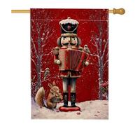 Drapeau de jardin festif Casse-Noisette rouge, décoration de vacances avec écureuil et oiseaux, bannière double face en toile de jute pour décoration de pelouse de Noël, 71 x 101 cm