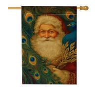 Drapeau de jardin festif du Père Noël rouge, motif paon coloré, bannière d'extérieur pour vacances, drapeau double face en toile de jute pour décoration de Noël, 71 x 101 cm