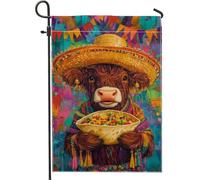 Drapeau de jardin festif en forme de vache colorée avec bol de salsa pour décoration d'intérieur, drapeau de cour double face pour fête Cinco de Mayo, décoration de pelouse extérieure, 30,5 x 45,7 cm
