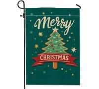 Drapeau de jardin festif vert sapin de Noël, bannière Merry Holiday, drapeau de cour double face en toile de jute pour décoration de pelouse extérieure, 30,5 x 45,7 cm