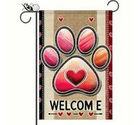 Drapeau De Jardin Fête Des Mères Empreinte De Patte Amour Coeurs Fête Des Mères Bienvenue Rayures Rustique Pride Flag Premium Drapeau De Bienvenue Antifouling Garden Flag Pour Home Patio 30X45Cm