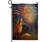 Drapeau De Jardin Feux D'Artifice Patriotic Fox Red America Pour La Fête De L'Indépendance Drapeaux Avec Œillets Renforcé Bannière Extérieure Pour Extérieur Anniversaire Balcon 70X102Cm