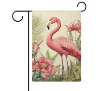 Drapeau de jardin flamant rose et feuilles 30,5 x 45,7 cm double face pour l'extérieur, drapeau de cour d'été, drapeau floral de bienvenue, drapeaux de jardin, décorations de vacances