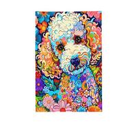 Drapeau de jardin fleuri avec un adorable caniche (60 x 90 cm), bannière décorative pour pelouse et terrasse, intérieur et extérieur.