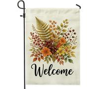 Drapeau de jardin fleuri, baies de fougère rustiques d'automne orange d'automne double face en toile de jute pour extérieur, terrasse, pelouse, porche, entrée, camping 30,5 x 45,7 cm