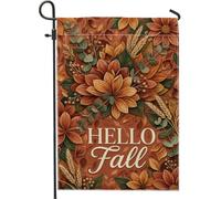 Drapeau de jardin fleuri, feuille de blé d'automne en toile de jute orange double face pour extérieur, terrasse, pelouse, porche, entrée, camping 30,5 x 45,7 cm
