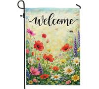 Drapeau de jardin fleuri, herbe d'abeille, herbe printanière, toile de jute verte double face, drapeaux décoratifs d'extérieur pour extérieur, terrasse, pelouse, porche, balcon, 30,5 x 45,7 cm