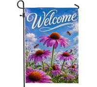 Drapeau de jardin fleuri, horizon d'abeille naturel printanier, toile de jute violette, double face, drapeaux décoratifs pour extérieur, terrasse, pelouse, porche, balcon, 30,5 x 45,7 cm