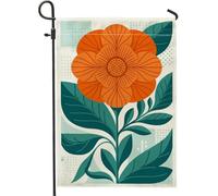 Drapeau de jardin fleuri, moderne et minimaliste avec grille de feuilles orange double face en toile de jute pour extérieur, terrasse, pelouse, porche, entrée, camping 30,5 x 45,7 cm