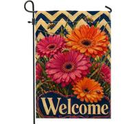 Drapeau de jardin fleuri, motif zigzag abeille vibrante printemps pêche printemps double face en toile de jute décorative pour extérieur, terrasse, pelouse, porche, balcon 30,5 x 45,7 cm