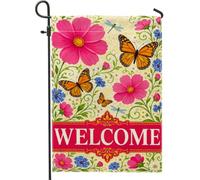 Drapeau de jardin fleuri, papillon, libellule, pêche printanière, toile de jute double face, petit drapeau de jardin pour extérieur, porche, pelouse, terrasse, 30,5 x 45,7 cm