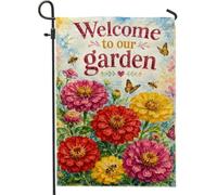 Drapeau de jardin fleuri, printemps, abeille naturelle, papillon, printemps, toile de jute rouge, drapeaux décoratifs double face pour extérieur, porche, pelouse, terrasse, 30,5 x 45,7 cm