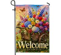Drapeau de jardin fleuri, printemps vibrant papillon, oiseau, printemps, toile de jute multicolore, drapeaux décoratifs double face pour extérieur, terrasse, pelouse, porche, balcon 30,5 x 45,7 cm