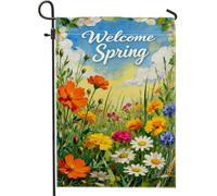 Drapeau de jardin fleuri, printemps vif en toile de jute jaune double face pour extérieur, terrasse, pelouse, porche, balcon, 30,5 x 45,7 cm