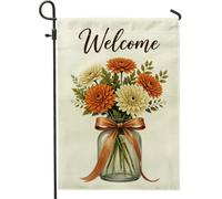 Drapeau de jardin fleuri, ruban rustique vintage orange automne double face en toile de jute pour extérieur, terrasse, pelouse, porche, balcon 30,5 x 45,7 cm