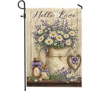 Drapeau de jardin fleuri rustique, carafe, cœur, violet, double face, en toile de jute, drapeaux décoratifs pour extérieur, terrasse, pelouse, porche, balcon, 30,5 x 45,7 cm