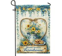 Drapeau de jardin fleuri, rustique en forme de tasse biscuit, jaune printanier, double face, petit drapeau de jardin, cour, pour extérieur, porche, pelouse, terrasse, 30,5 x 45,7 cm